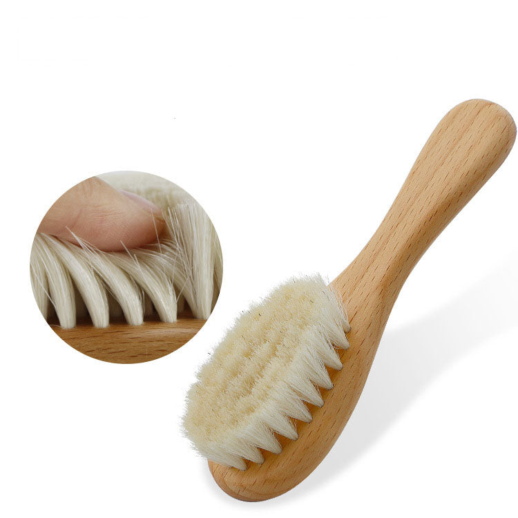 Baby Wool Brush & Shower Comb Set – 2-Piece Pear Wood Baby Care Set
