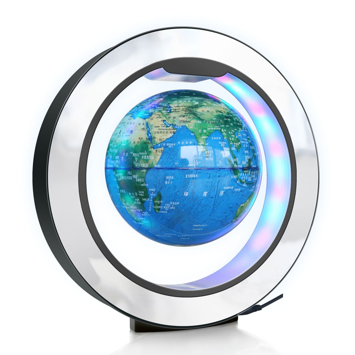 Magnetic Levitating Globe with LED Light – 360° Rotating O-Shaped Display