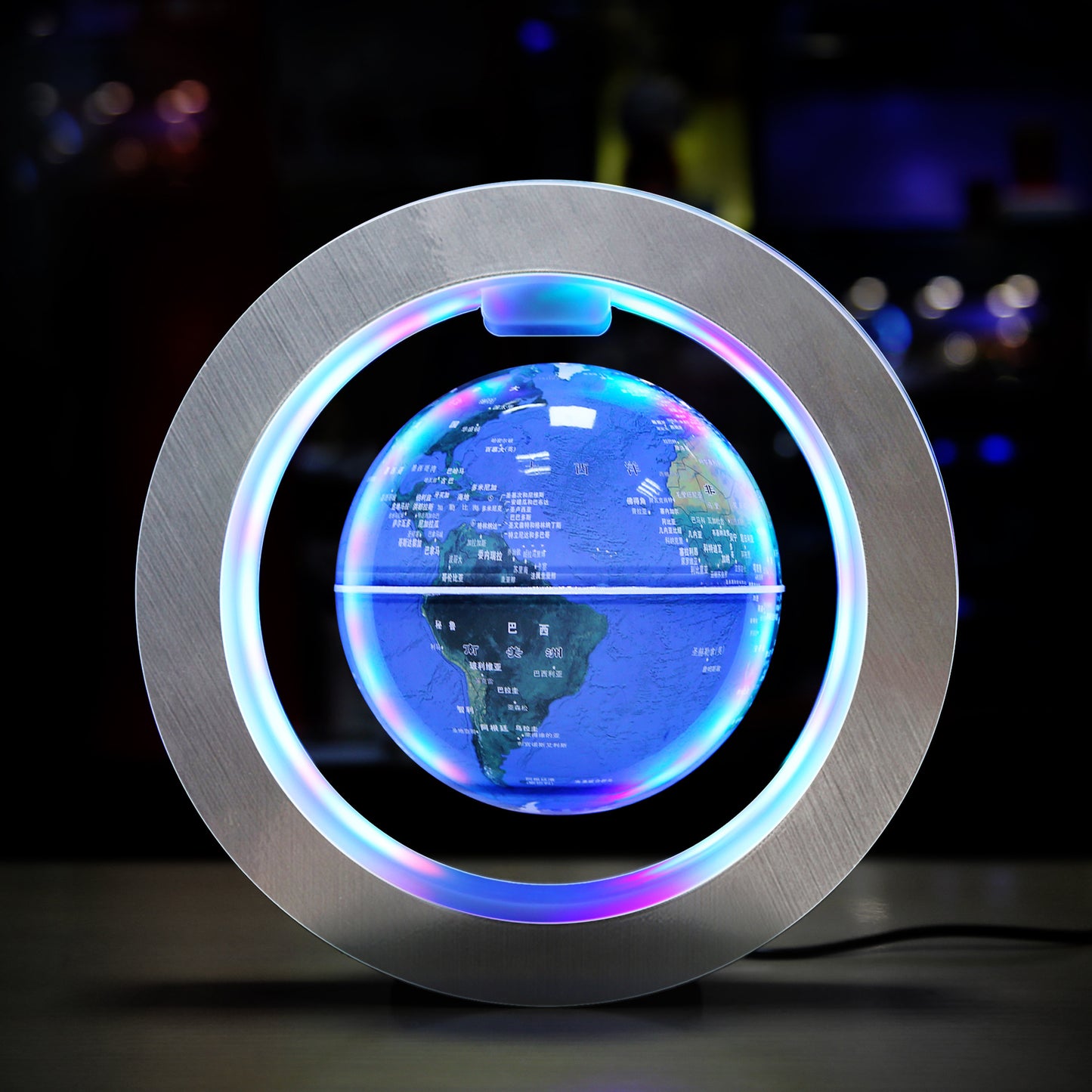 Magnetic Levitating Globe with LED Light – 360° Rotating O-Shaped Display