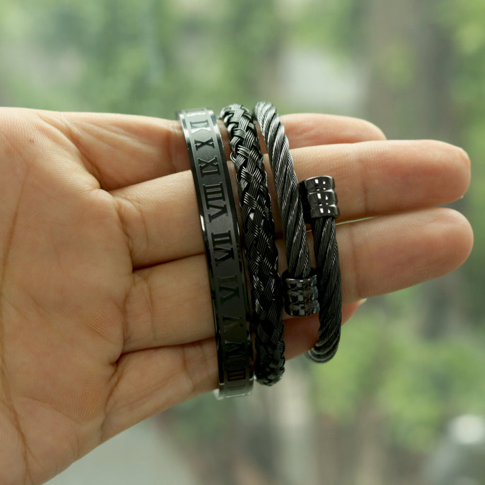 Men's Gold Braided Titanium Steel Bangle Bracelet
