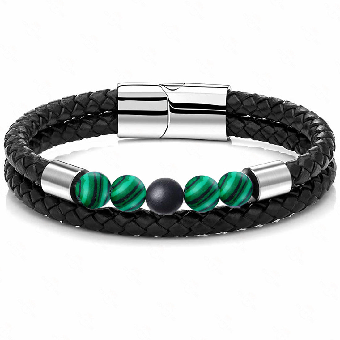Punk Style Stainless Steel & Genuine Leather Bracelet with Tiger's Eye & Lava Stone