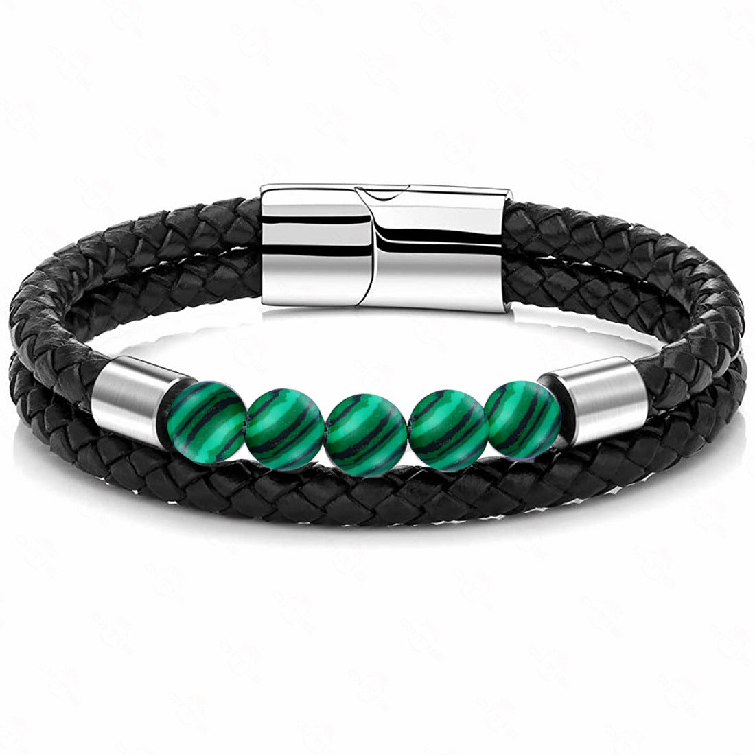Punk Style Stainless Steel & Genuine Leather Bracelet with Tiger's Eye & Lava Stone