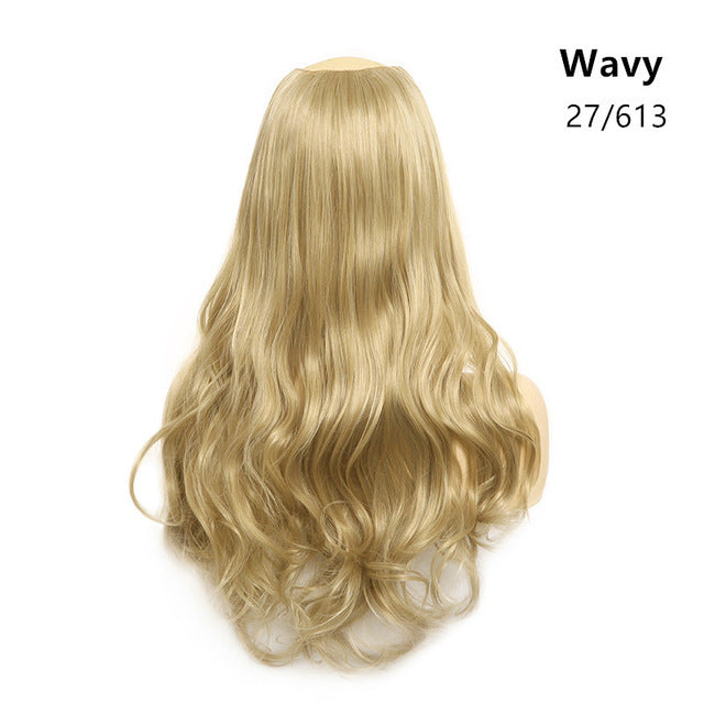 Wavy U Part Wig for Women – Clip-In Hair Extension, Invisible Half Wig, Long Blonde/Black Synthetic Hairpiece