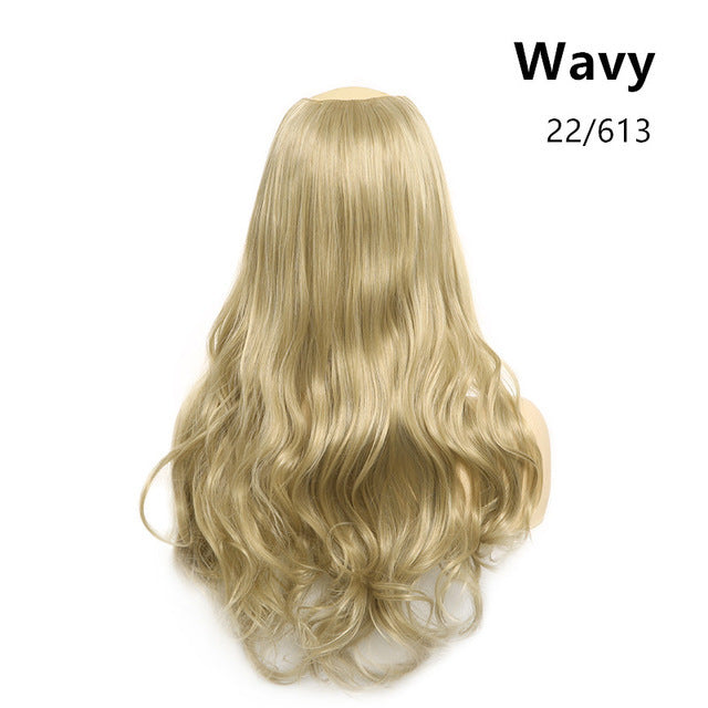 Wavy U Part Wig for Women – Clip-In Hair Extension, Invisible Half Wig, Long Blonde/Black Synthetic Hairpiece