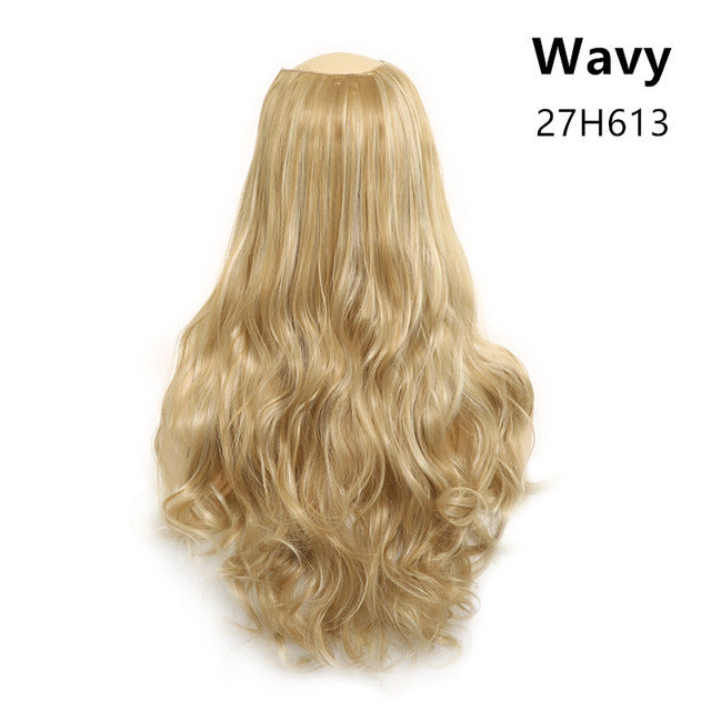 Wavy U Part Wig for Women – Clip-In Hair Extension, Invisible Half Wig, Long Blonde/Black Synthetic Hairpiece