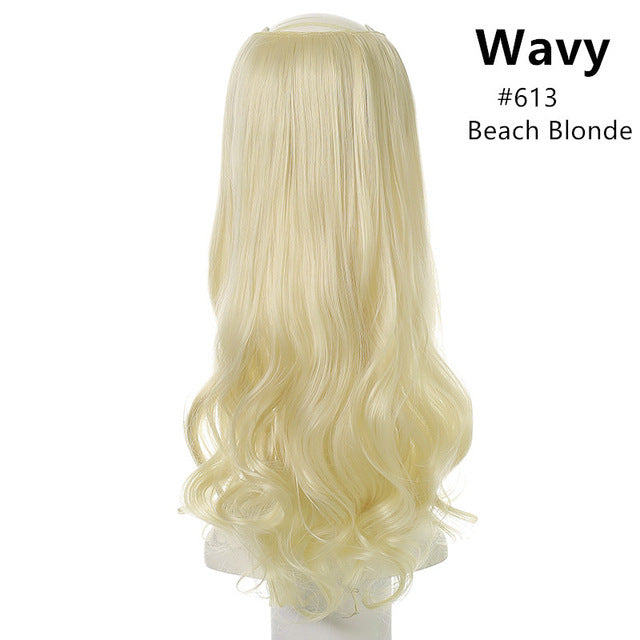 Wavy U Part Wig for Women – Clip-In Hair Extension, Invisible Half Wig, Long Blonde/Black Synthetic Hairpiece