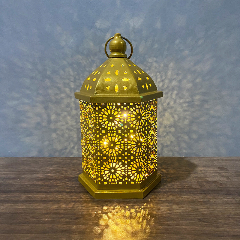Eid Mubarak Metal Lantern – LED Ramadan Decoration for Muslim Parties & Gifts