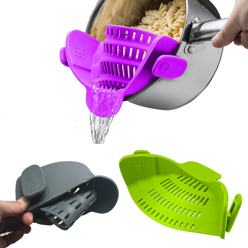 Silicone Clip-On Pot Funnel & Oil Strainer – Versatile Rice Washing Colander