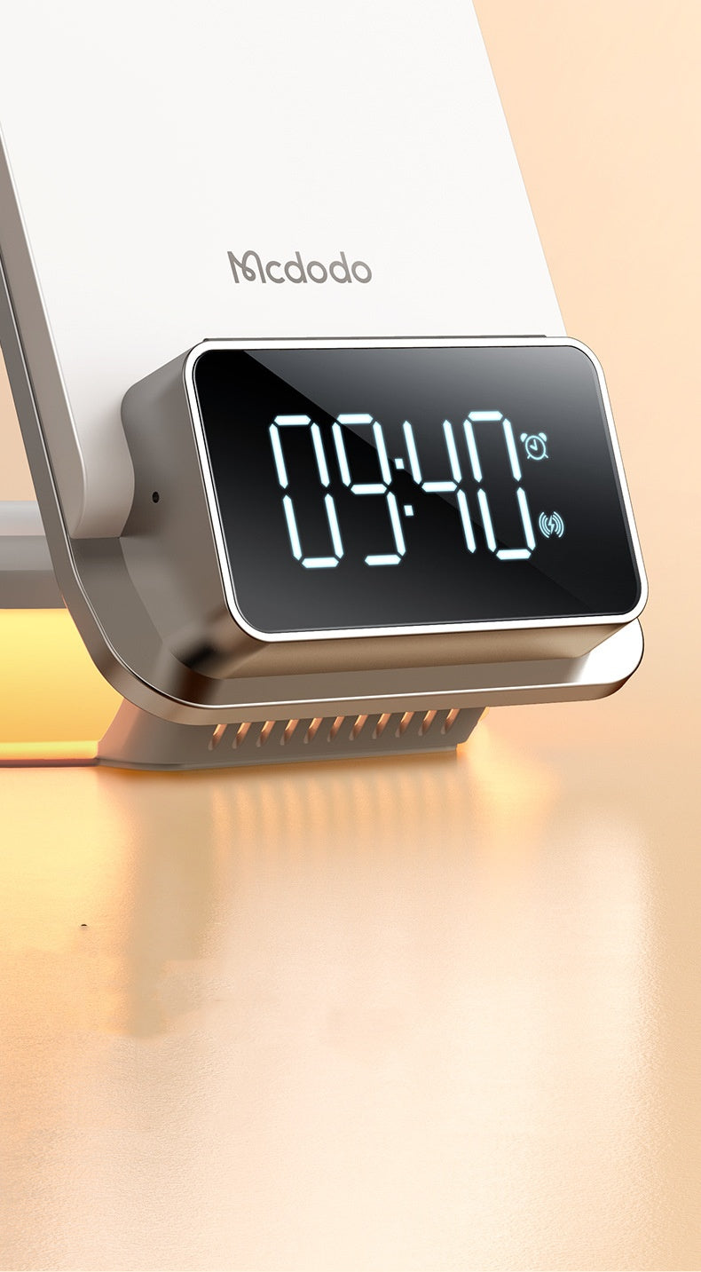 15W Foldable Wireless Charger Stand with Night Light & Alarm Clock