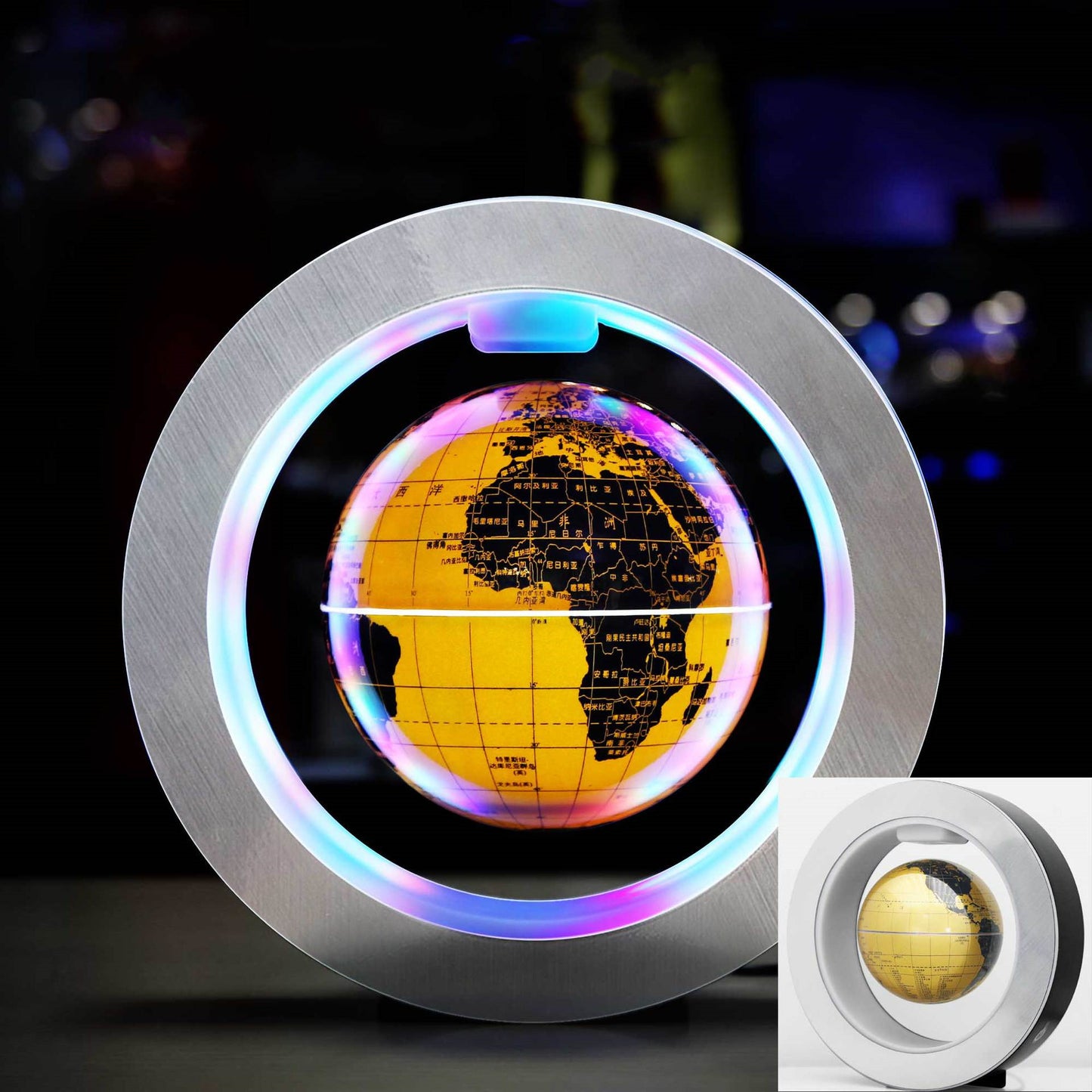 Magnetic Levitating Globe with LED Light – 360° Rotating O-Shaped Display