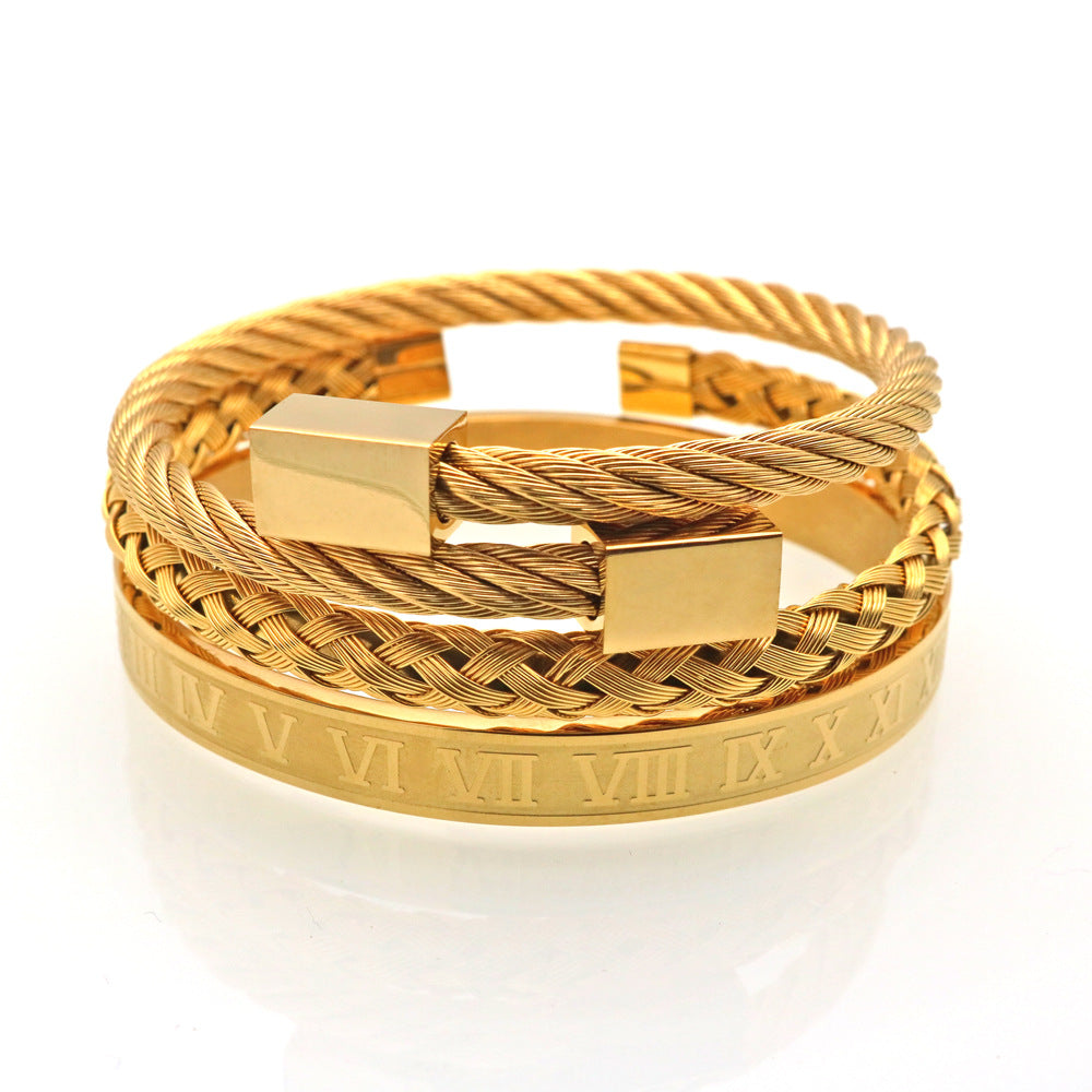 Men's Gold Braided Titanium Steel Bangle Bracelet