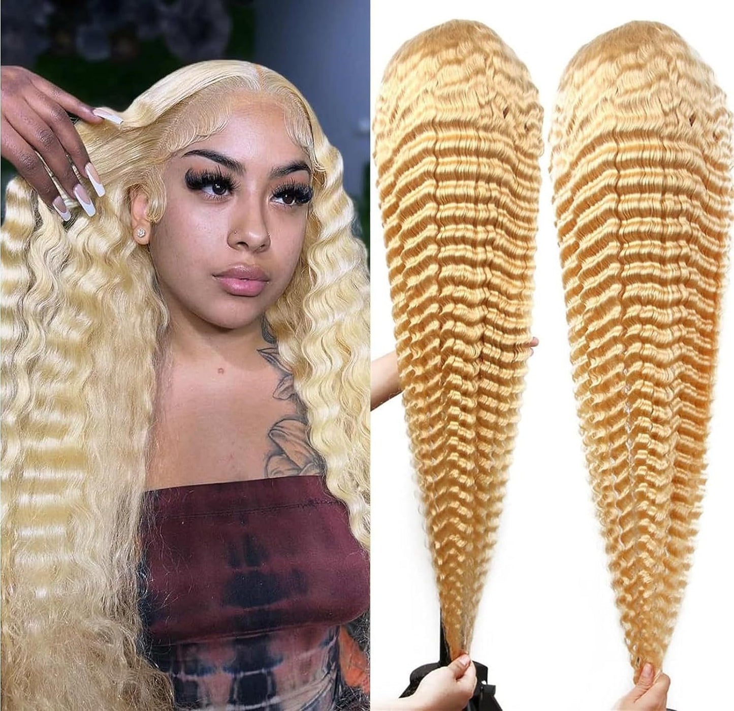Ladies’ Front Lace Synthetic Wig – Medium Long Curly Hair, Natural Style