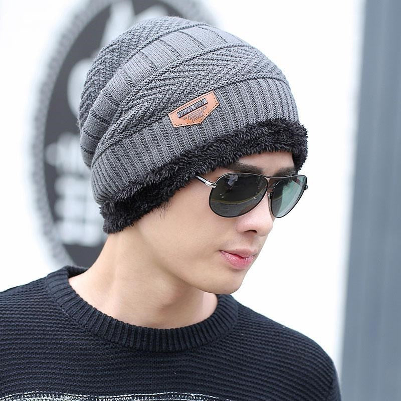 Korean Style Knitted Hat & Scarf Set – Warm Velvet Wool for Men