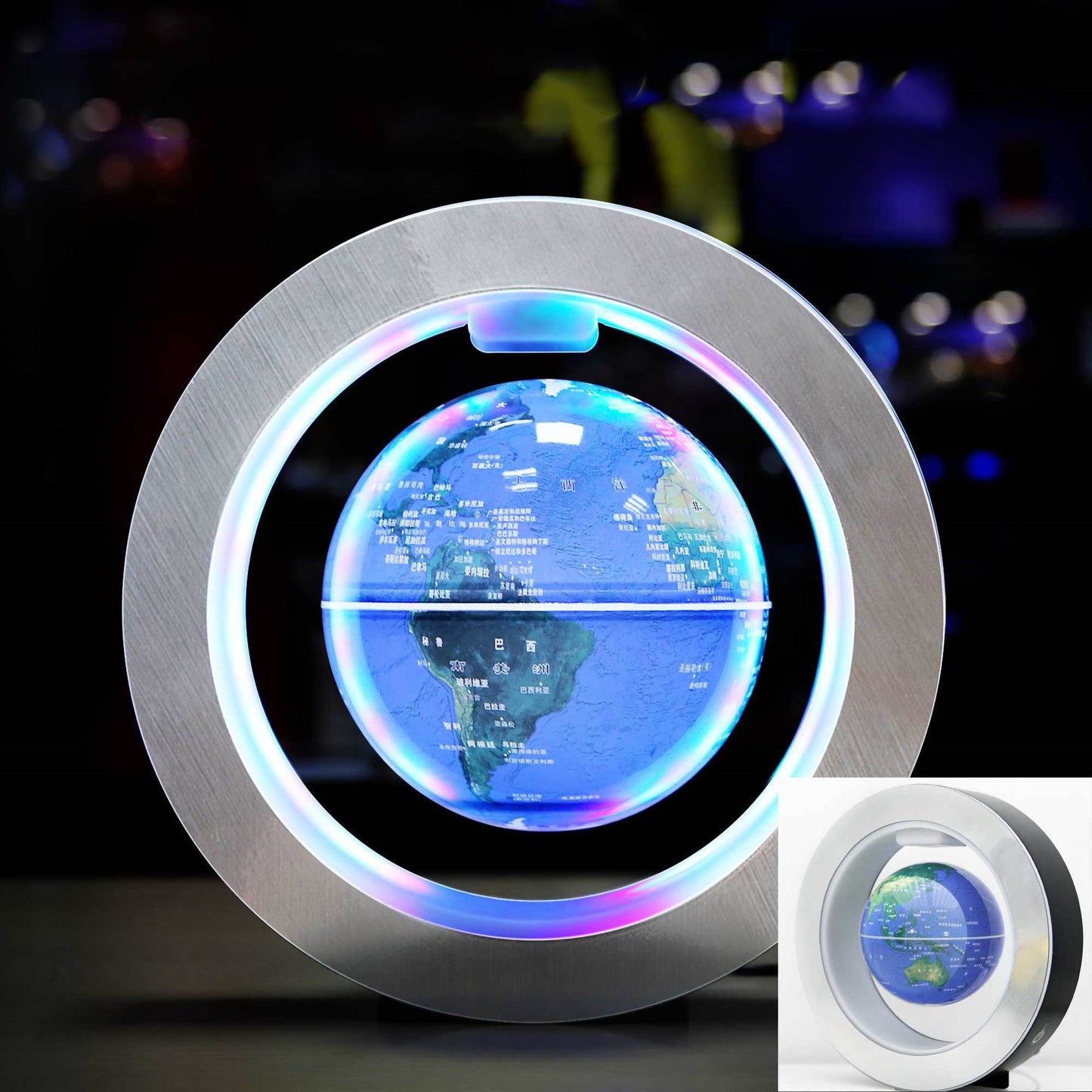 Magnetic Levitating Globe with LED Light – 360° Rotating O-Shaped Display