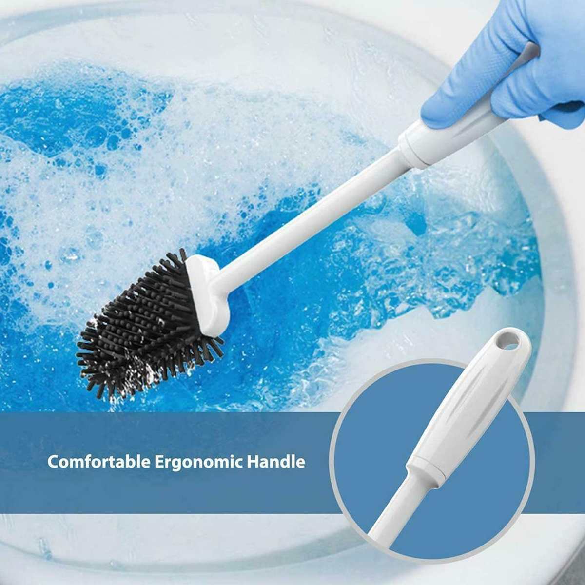 Wall-Mounted Silicone Toilet Brush – Soft Bristle Flat Head with Holder