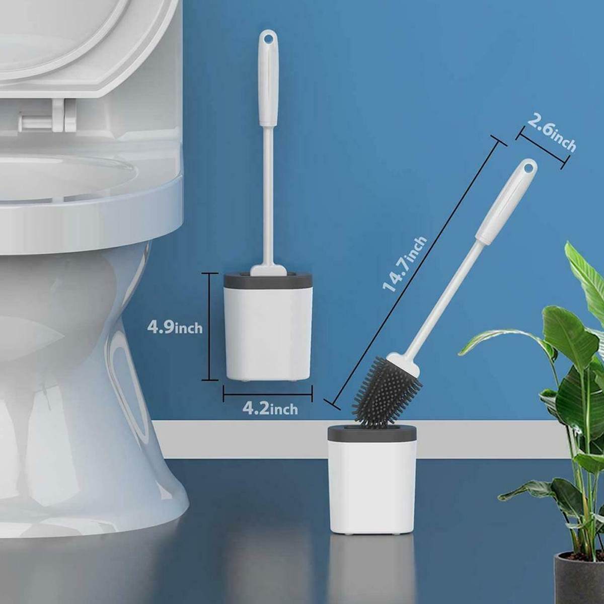 Wall-Mounted Silicone Toilet Brush – Soft Bristle Flat Head with Holder