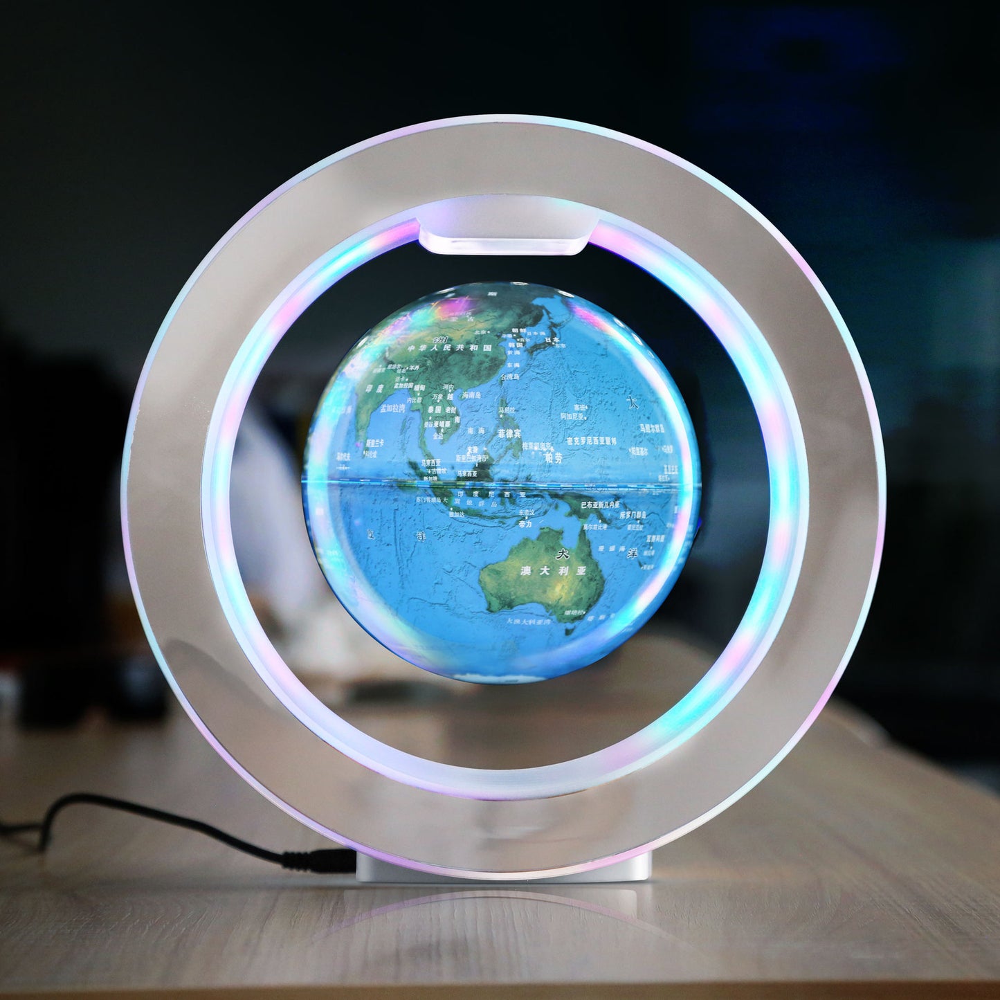 Magnetic Levitating Globe with LED Light – 360° Rotating O-Shaped Display