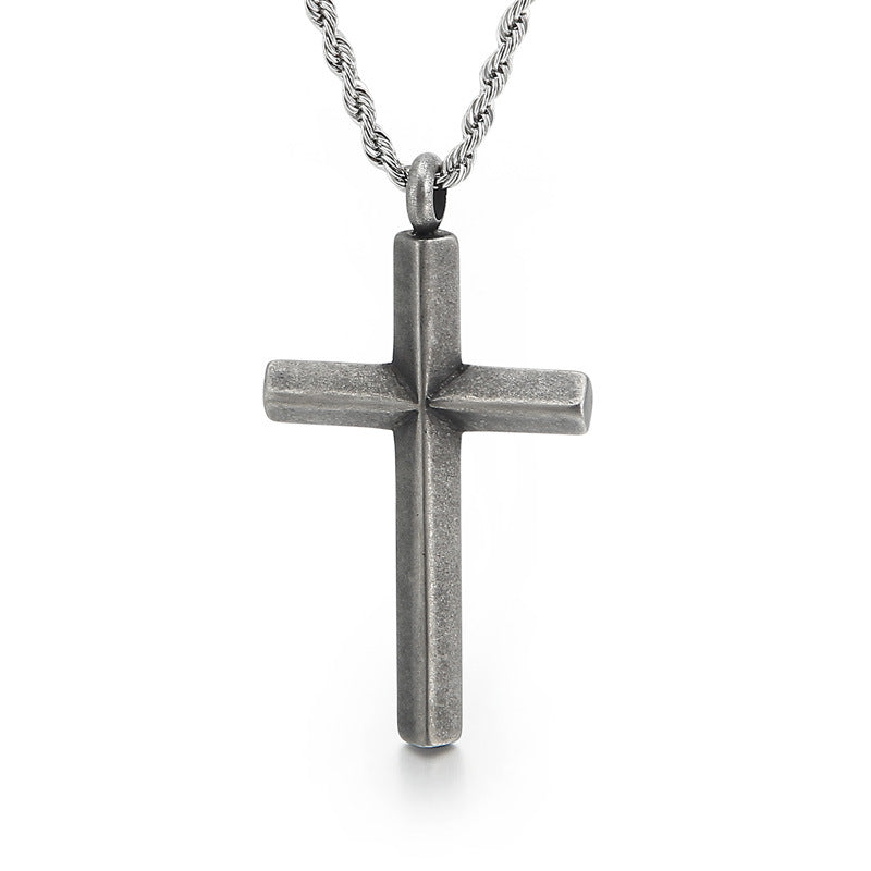 Men's Electroplated Cross Pendant Necklace – Titanium Steel Hemp Flower Chain