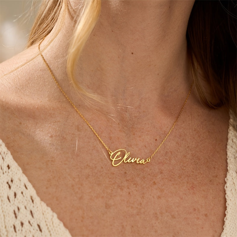 Custom Name Necklace Personalized Cursive Letter Pendant Stainless Steel Chain Jewelry Best Friend Graduation & Birthday Gifts For Women