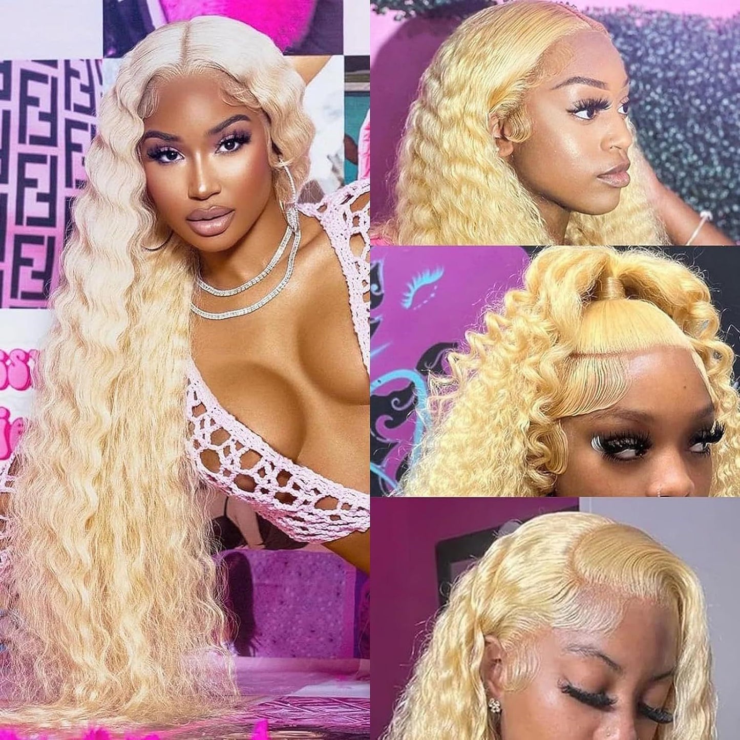 Ladies’ Front Lace Synthetic Wig – Medium Long Curly Hair, Natural Style