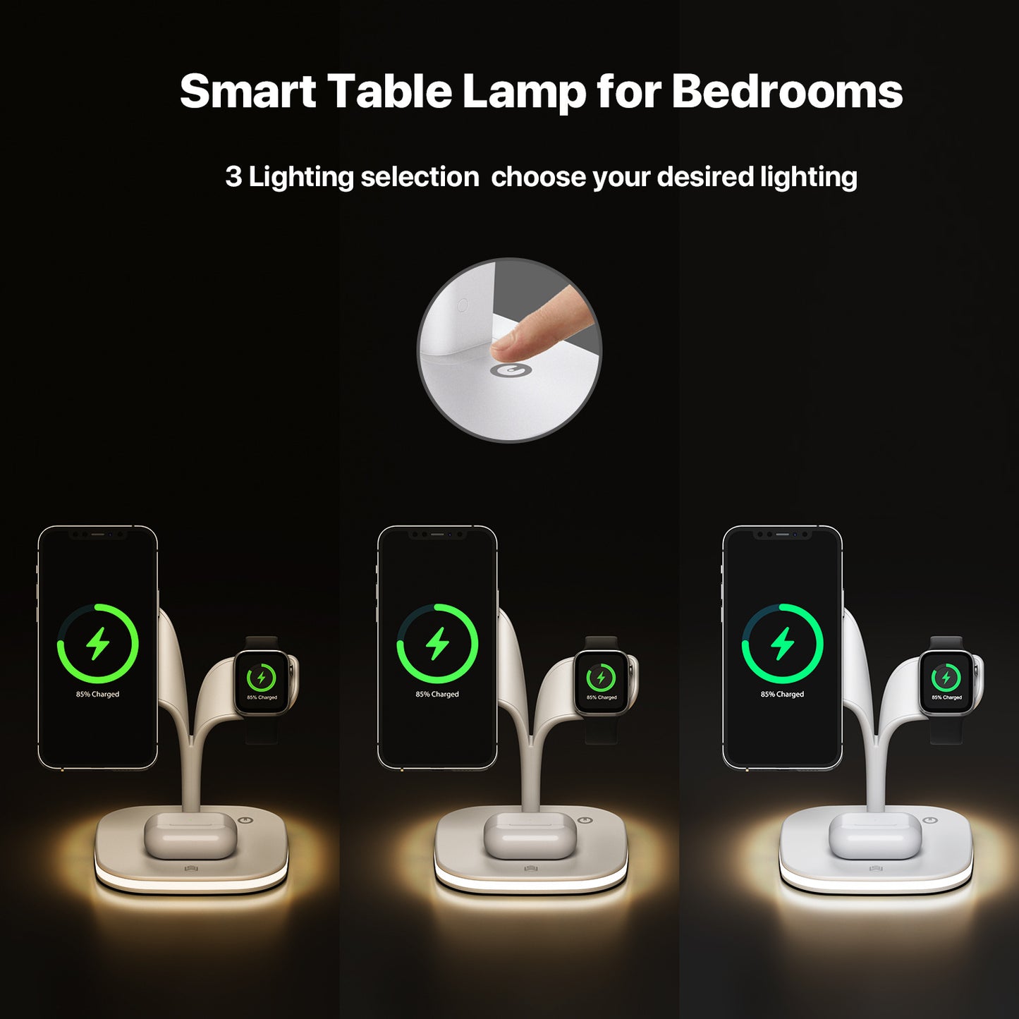 3-in-1 Wireless Charging Stand for Phone, Watch, and Headphones – Fast Desktop Charger