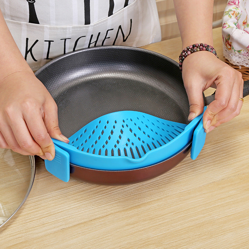 Silicone Clip-On Pot Funnel & Oil Strainer – Versatile Rice Washing Colander