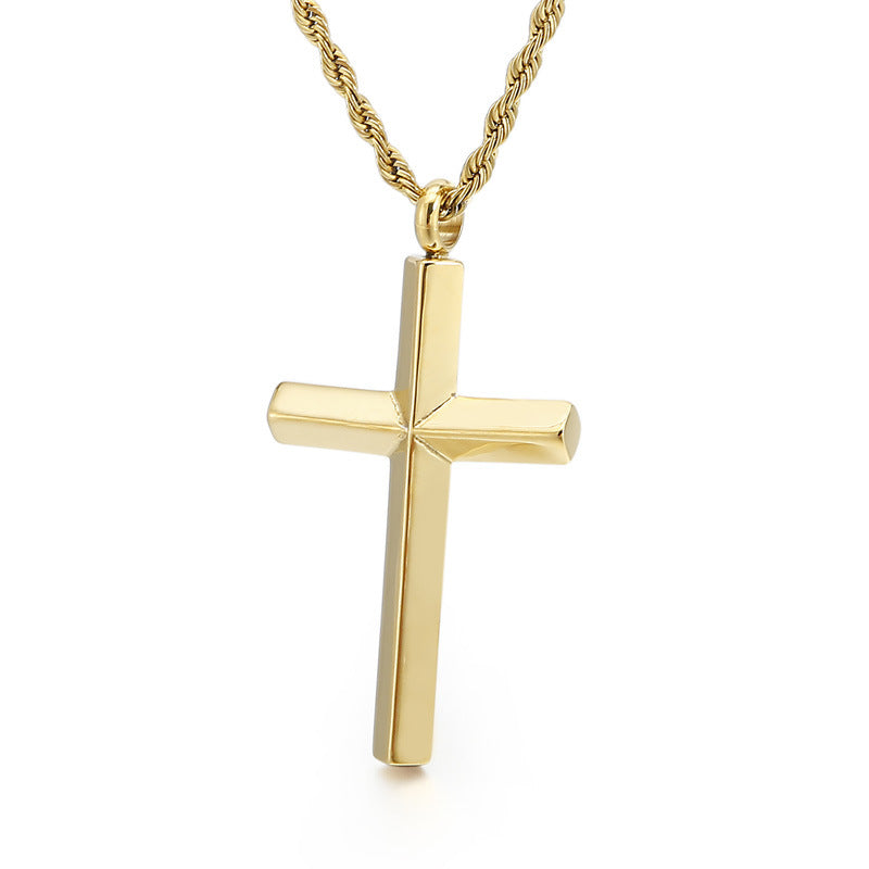 Men's Electroplated Cross Pendant Necklace – Titanium Steel Hemp Flower Chain