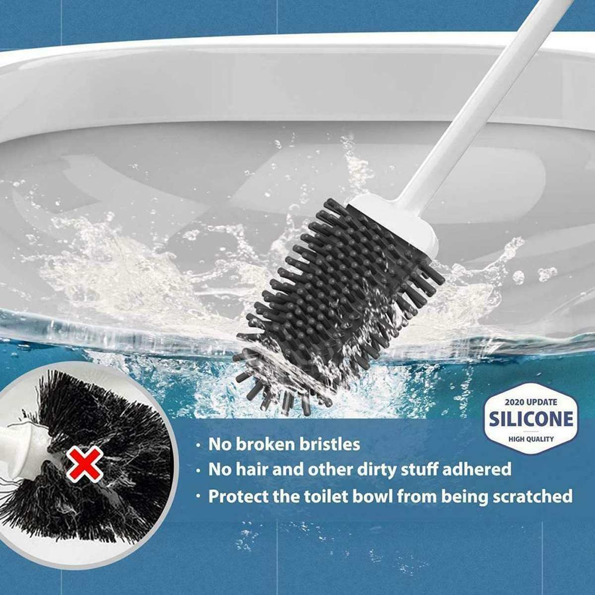 Wall-Mounted Silicone Toilet Brush – Soft Bristle Flat Head with Holder