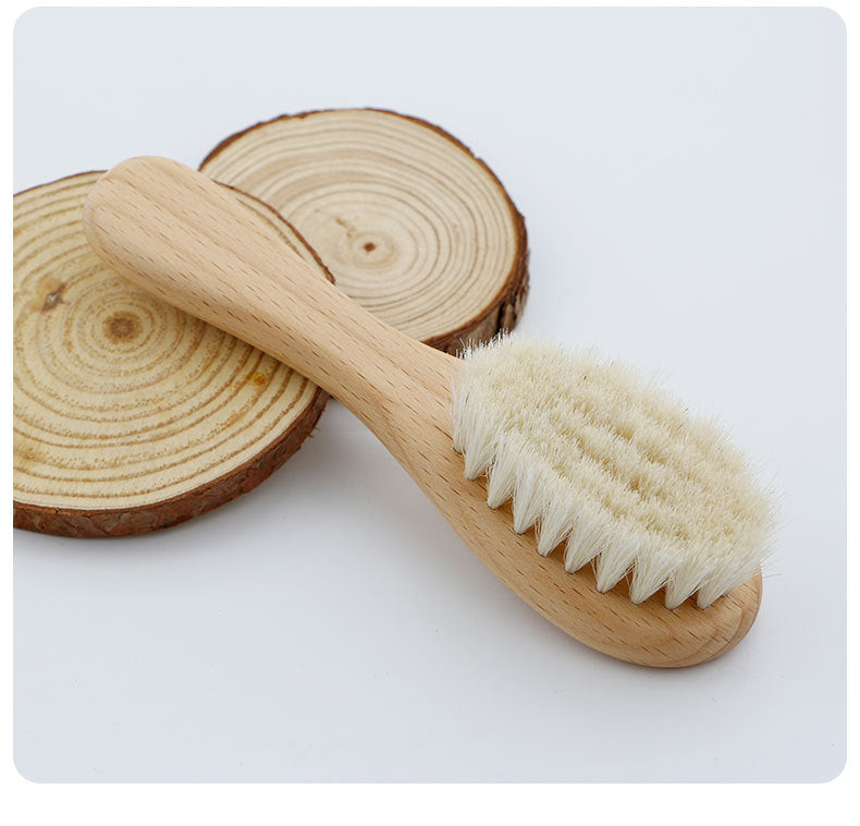 Baby Wool Brush & Shower Comb Set – 2-Piece Pear Wood Baby Care Set