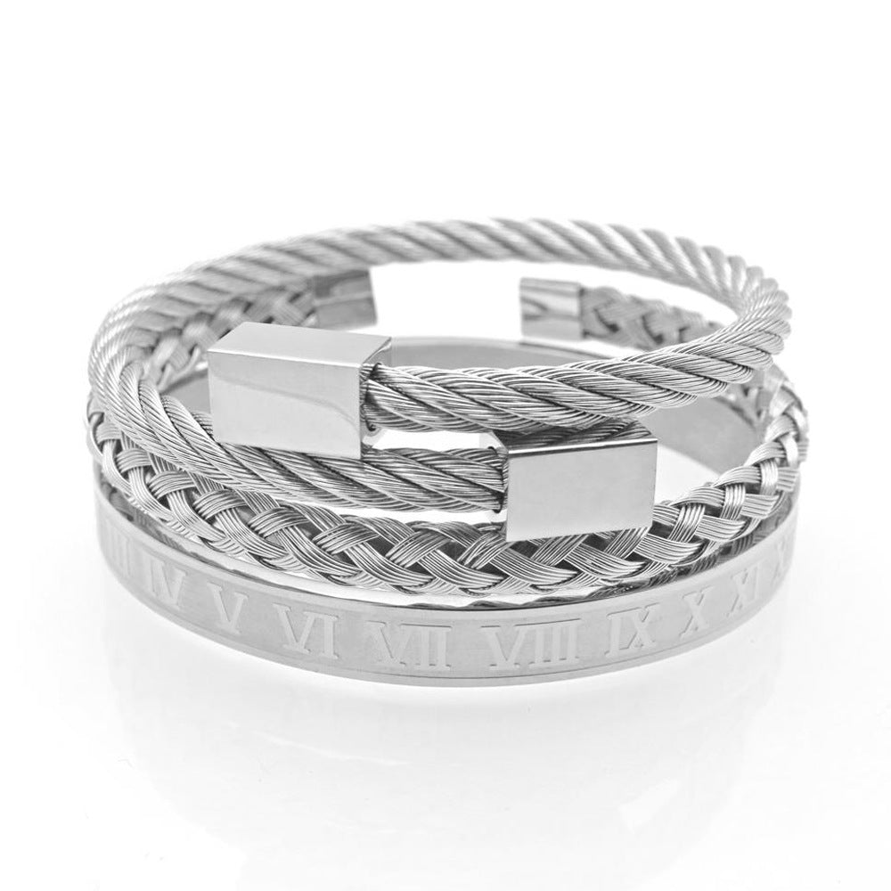 Men's Gold Braided Titanium Steel Bangle Bracelet