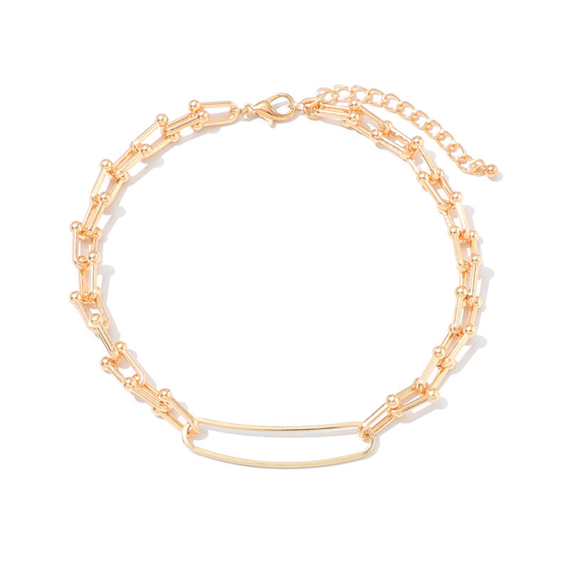 European & American Retro U-Shaped Double-Layer Metal Chain Necklace – Unisex Tag Pendant
