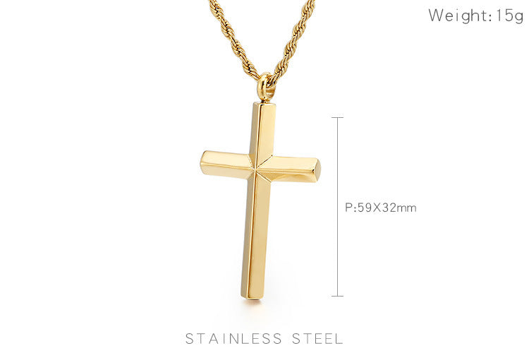 Men's Electroplated Cross Pendant Necklace – Titanium Steel Hemp Flower Chain
