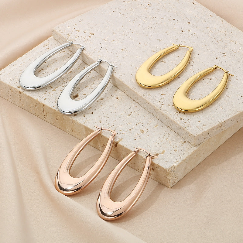 18K Titanium Steel U-Shaped Hollow Ear Clips – Glossy Finish