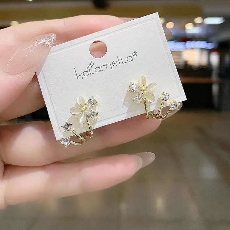 Artsy Cherry Blossom Earrings – Green Opal Diamond Color Flower Design