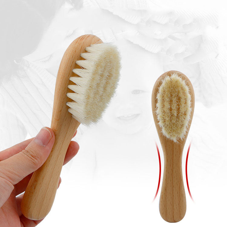 Baby Wool Brush & Shower Comb Set – 2-Piece Pear Wood Baby Care Set