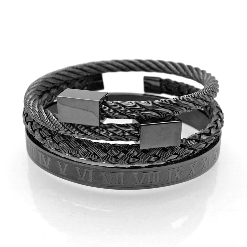 Men's Gold Braided Titanium Steel Bangle Bracelet