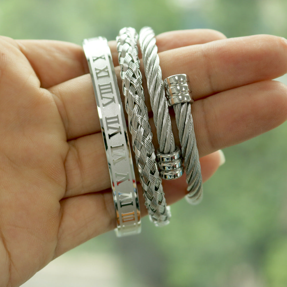 Men's Gold Braided Titanium Steel Bangle Bracelet