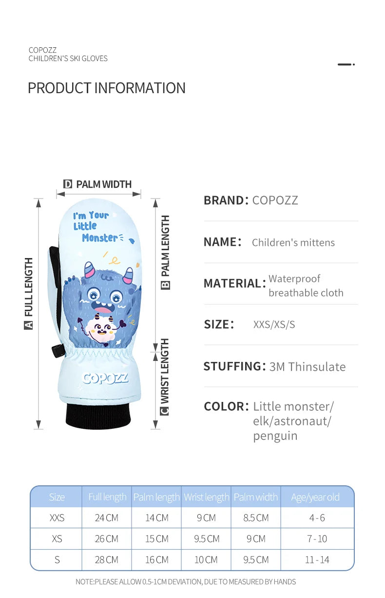 Children's Ski Gloves - Waterproof & Warm 3M Thinsulate Snowboard Gloves