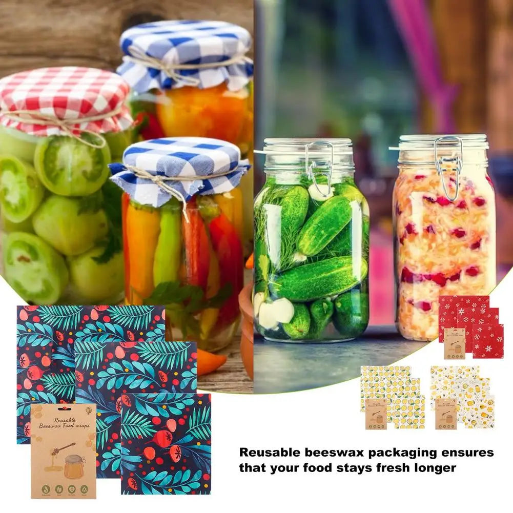 Eco-Friendly Beeswax Wraps – Organic Reusable Food Wraps with Mixed Patterns for Kitchen Storage
