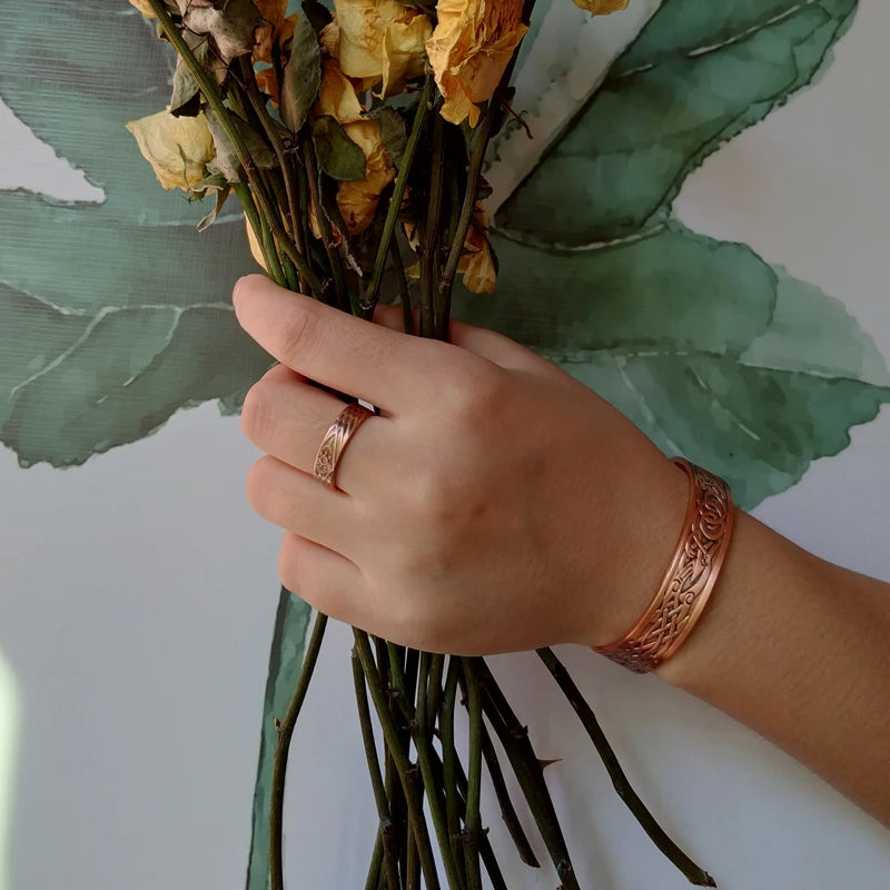 Vinterly Magnetic Copper Bracelet & Ring Set – Adjustable Health Energy Jewelry for Women & Men