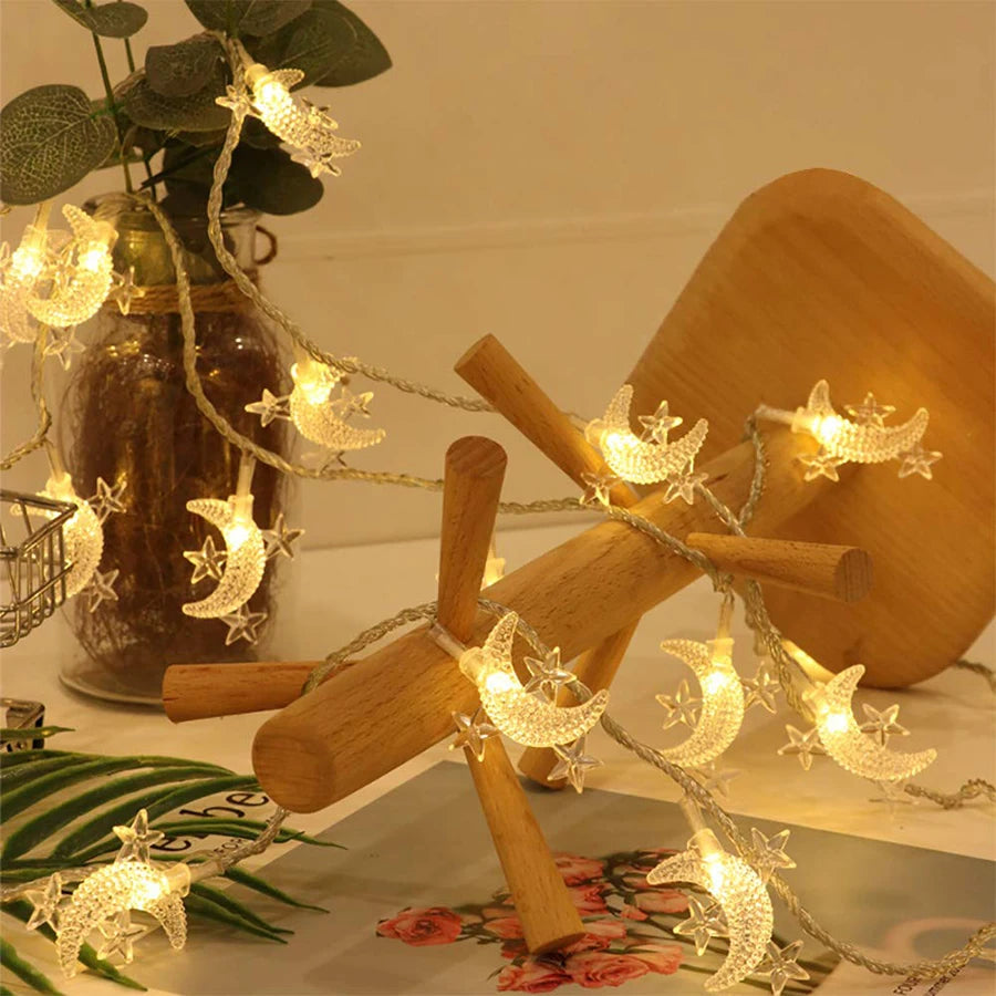 Star & Moon LED Fairy String Lights – Battery Powered Ramadan & Holiday Decoration