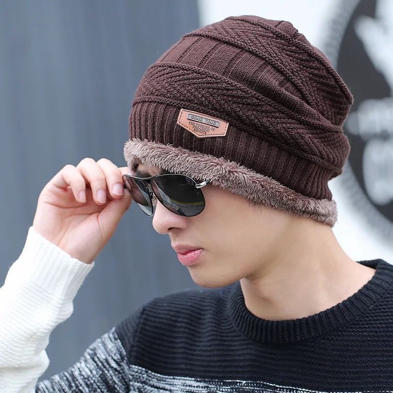 Men's Winter Thick Knit Wool Hat – Warm Velvet-Lined Beanie