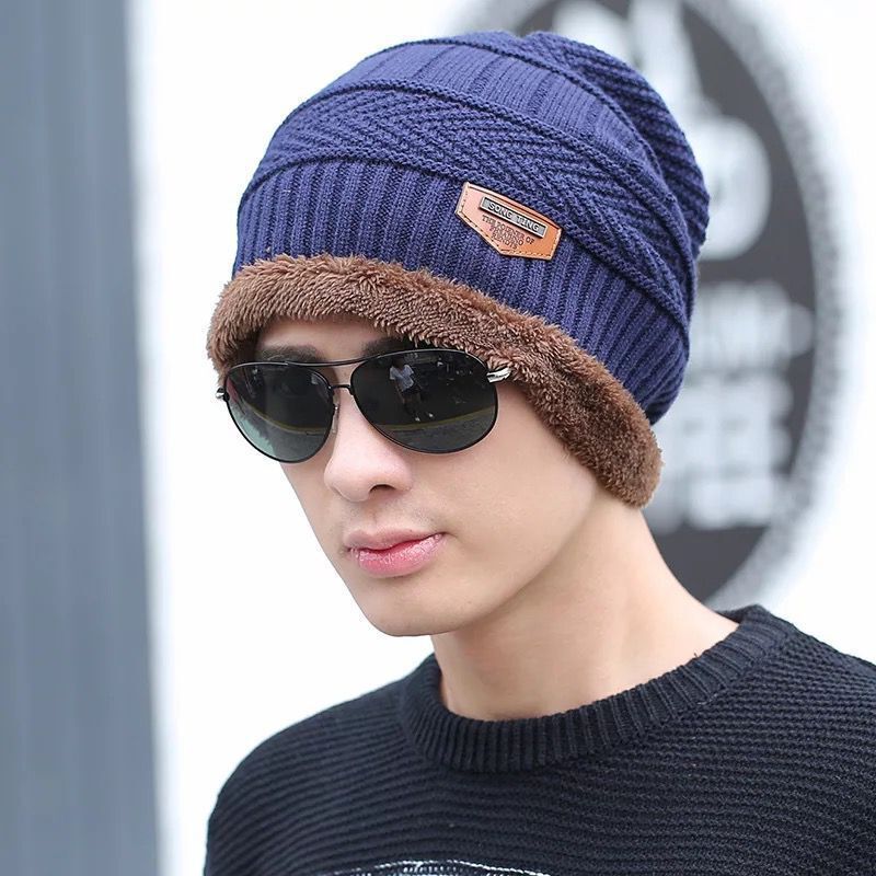Men's Winter Thick Knit Wool Hat – Warm Velvet-Lined Beanie