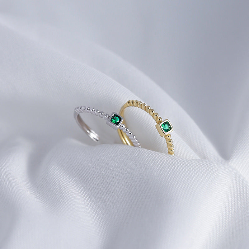 S925 Sterling Silver Green Zircon Diamond Ring – Adjustable, White Gold & K Gold