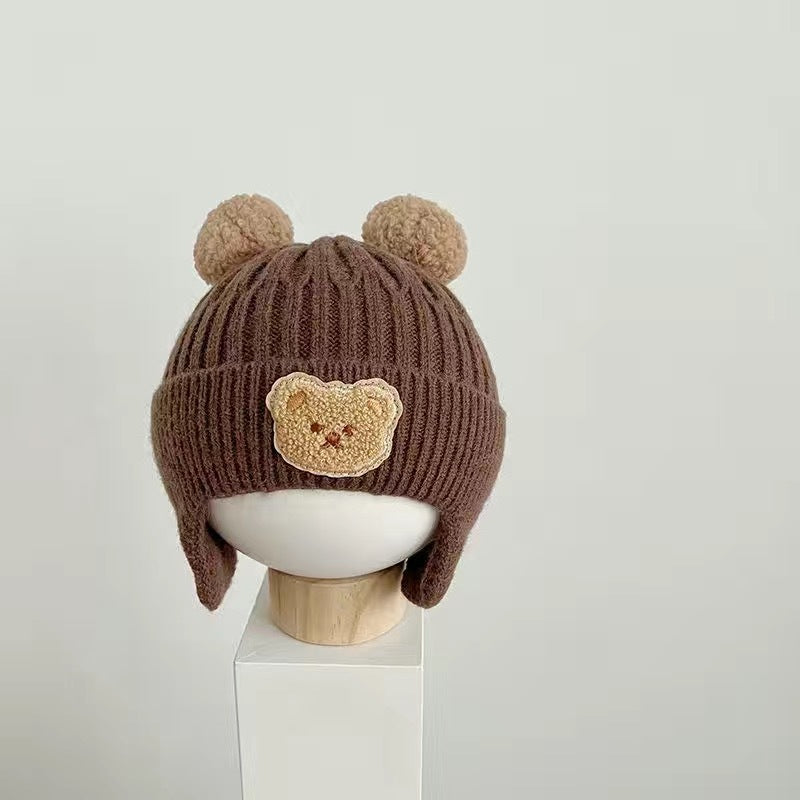 Baby Woolen Hat – Cute Bear Ear Protection, Thickened Winter Knitted Hat for Kids