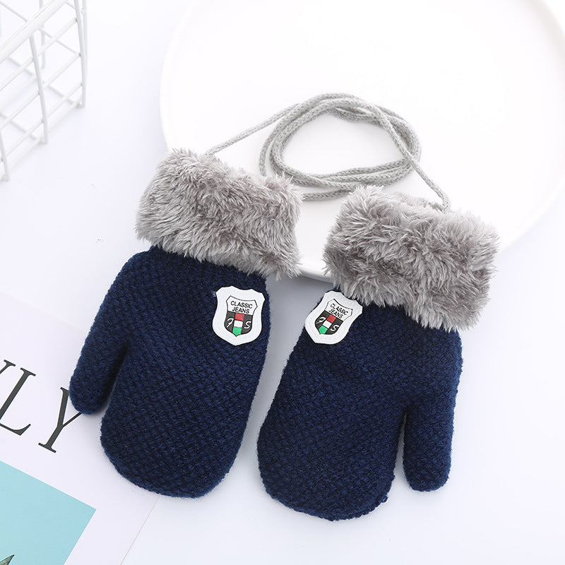 Children’s Winter Gloves for 1-4 Years – Double-Layered Knitted Wool with Fleece, Lanyard for Extra Security