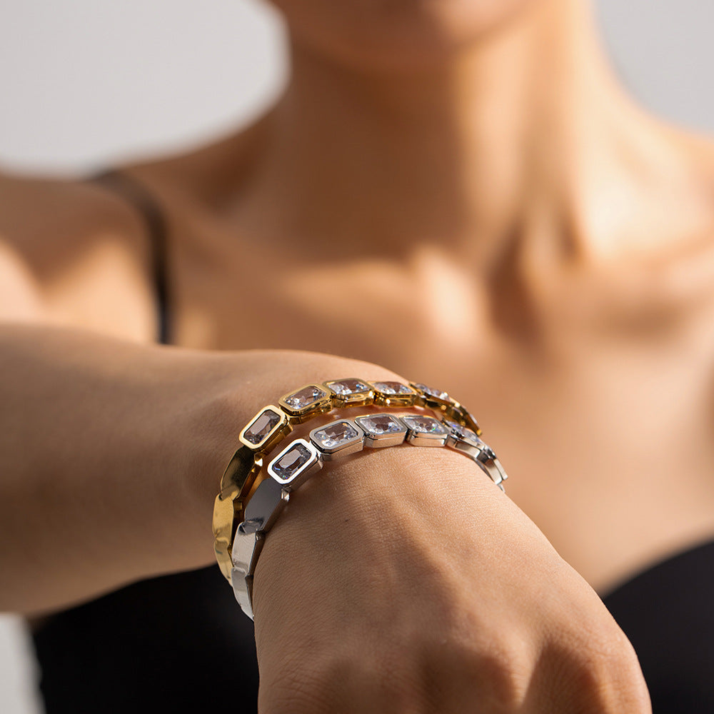 Women's Titanium Steel Gold Zircon Bracelet – Fashionable All-Match Jewelry