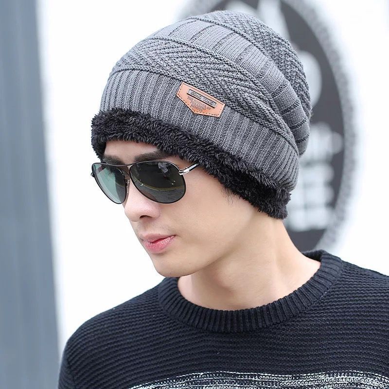 Men's Winter Thick Knit Wool Hat – Warm Velvet-Lined Beanie