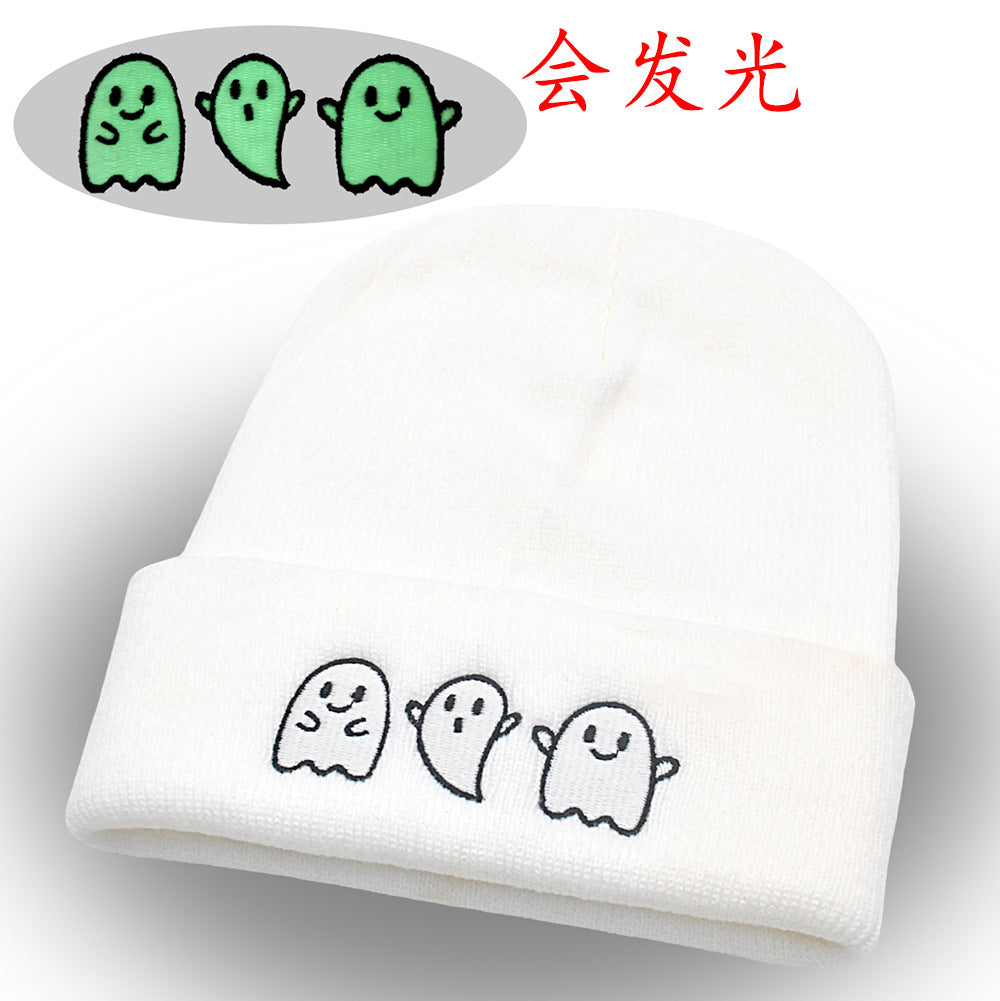 Luminous Ghost Knitted Hat – Cute Halloween Devil Beanie, Festive Hip-Hop Pullover Hat