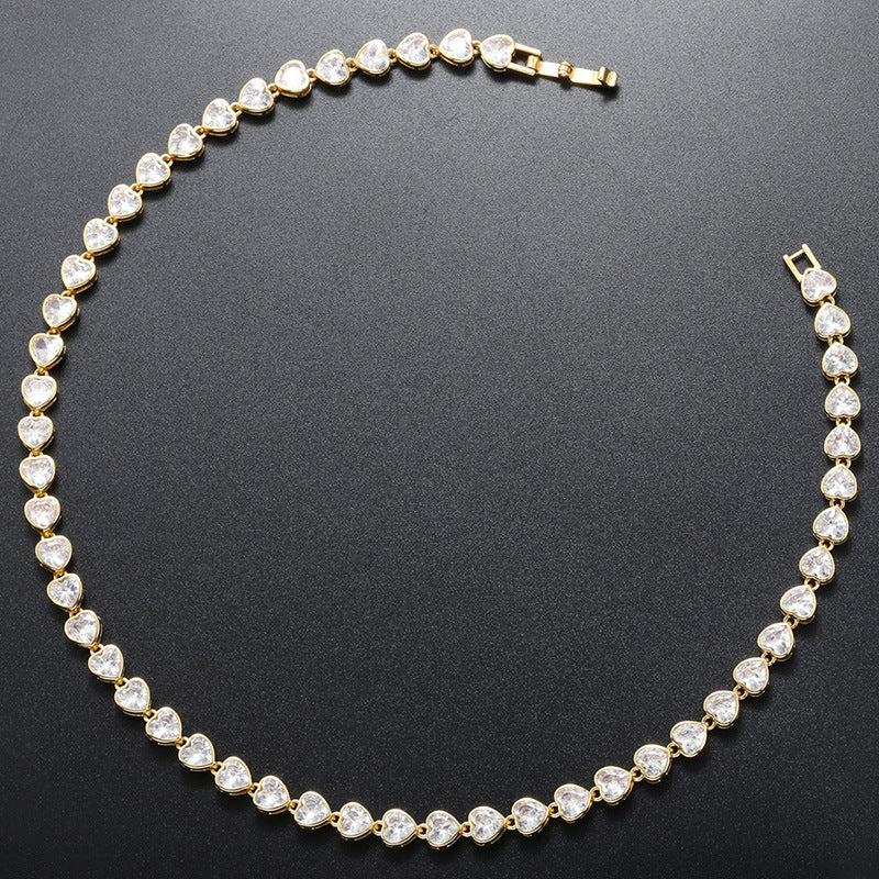 Women's Elegant Heart-Shaped Loving Bracelet Necklace – Fully Jeweled Zircon Design